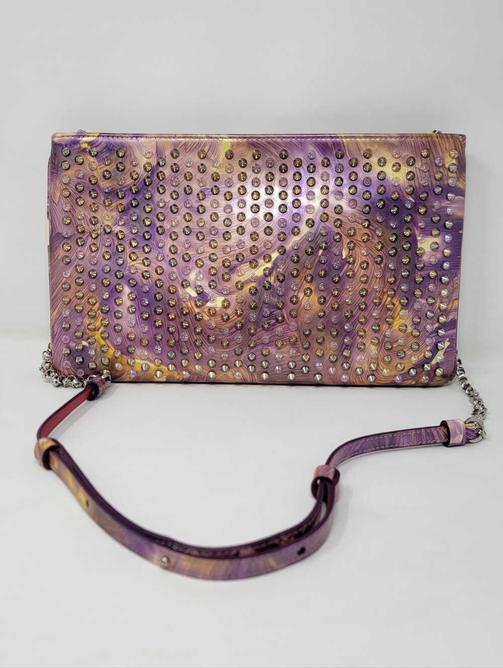 Christian Louboutin Loubi Studded Patent Leather Clutch/Crossbody Bag